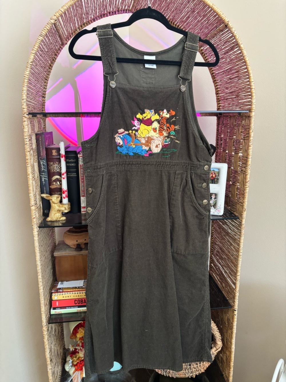 Vintage Disney Pooh Hayride Midi Corduroy Overall Dress